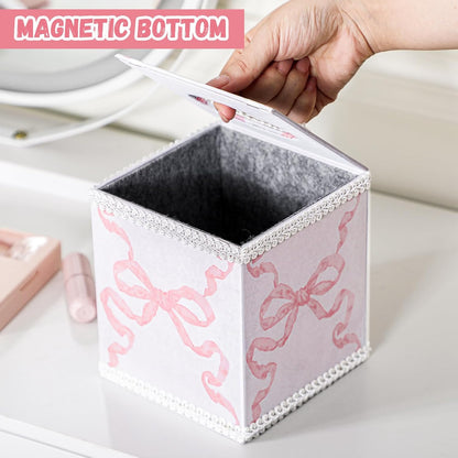 Jingmore Pink Bow Tissue Box Cover Cotton Luxury Coquette Tissue Holder with Magnetic Closure Square Cube Box Holder for Living Room Bathroom Table Desk Home Office Car Decor