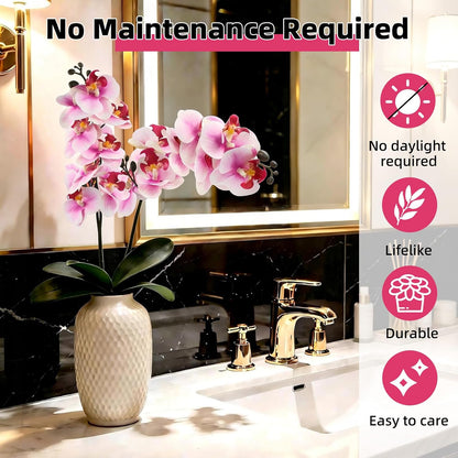 2Pcs Artificial Orchid Stem Faux Flowers Fake Phalaenopsis Real Touch for Home Decor Wedding Party Centerpiece Vase Decoration (24" Pink White)