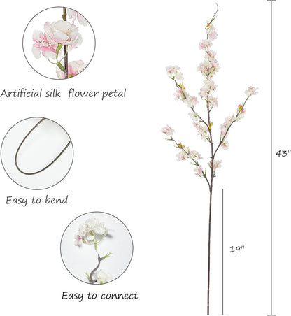 Artificial Cherry Blossom Flowers (4pcs, Light Pink), Real Touch Silk Bouquet for Home, Wedding, Garden and Party Events Decoration, DIY Fake Floral Arrangements