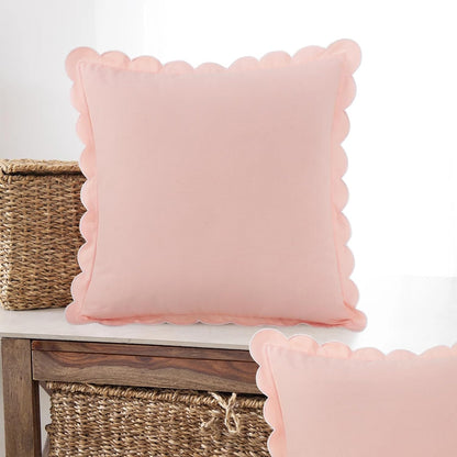 Mrcrypos Peach Pink Scalloped Pillow Covers,Boho Accent Pruffle Throw Pillows 18X18 Set of 2 Pillow Covers Decorative Pink Throw Pillows for Home Living Room Sofa Couch Bed Décor