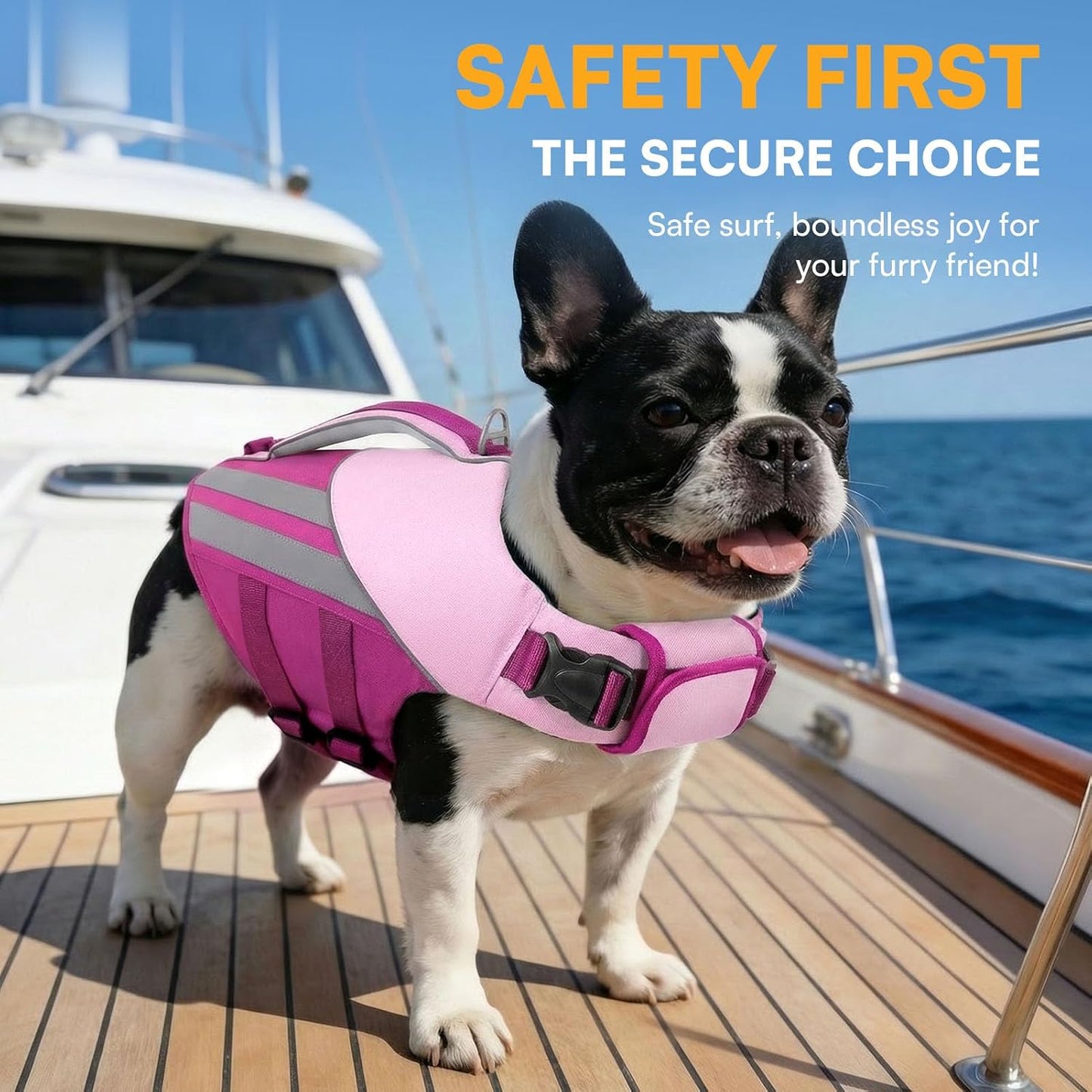 Queenmore Dog Life Jacket for Small Dogs, Lightweight High Buoyancy Dog Life Vest for Swimming, Adjustable Pet Pool Float with Reflective Strips, Puppy Lifesaver Preserver, Rose Pink S
