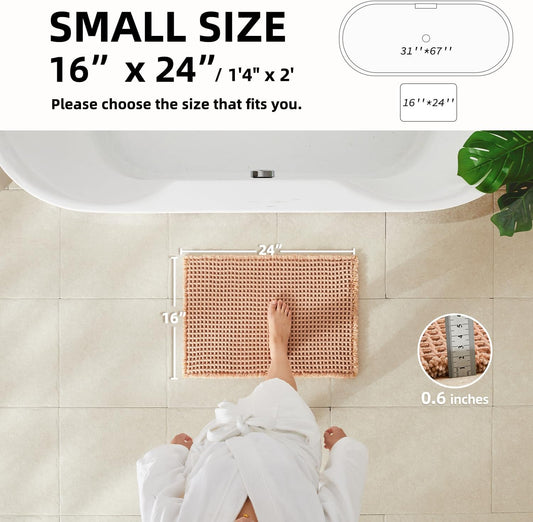 TYUU Waffle Bath Mat, Boho Bathroom Rugs Non Slip Washable Super Absorbent Quick Dry Bath Mat Farmhouse Bathroom Decor, 24"x16" Light Peach