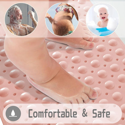 Yimobra Non Slip Bathtub Mat 40 x 16 Inch, Extra Long Shower Mat with Drain Holes, Machine Washable Baby Bath Mats, Strong Suction Cups for Bathroom Floor, Pink