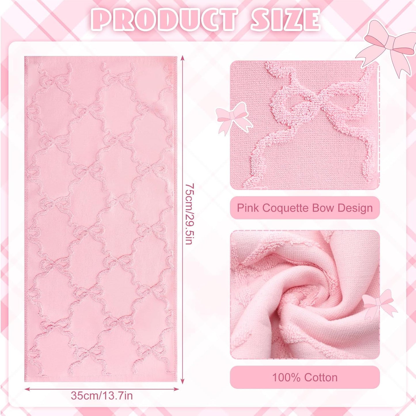 FuWeave 2 Pcs Pink Bow Hand Towels for Bathroom Coquette Hand Towels 100% Cotton Absorbent Decorative Jacquard Weave Bath Decor Preppy Bathroom Decor Gift, 13.7 x 29.5 Inch