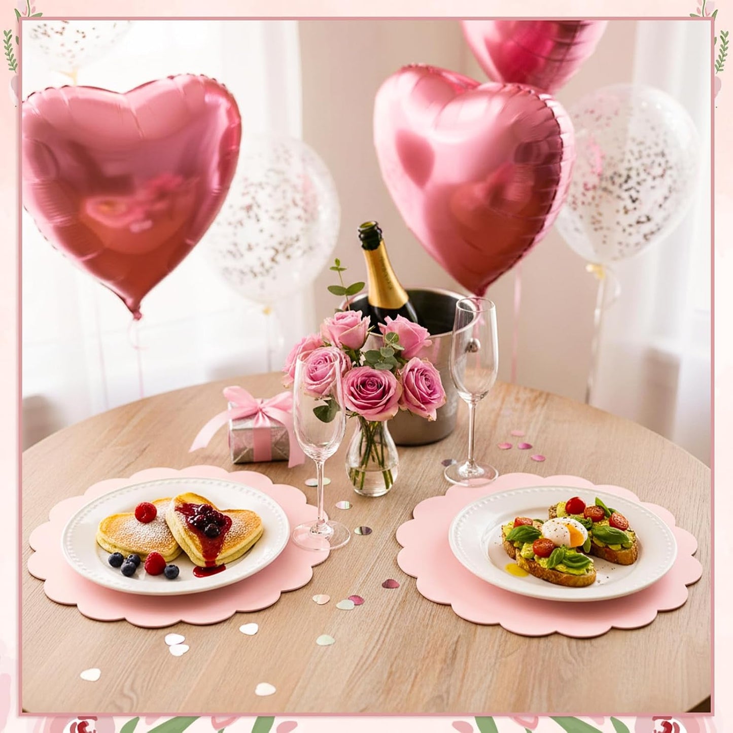 120 Pcs Light Pink Paper Placemats, 13.5 Inch Disposable Scalloped Placemat Round Table Place Mats Decorative Paper for Girls Birthday Wedding Bridal Shower Baby Shower Banquet Tea Party