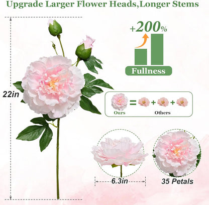 Yastouay 3 Bouquets Peonies Artificial Flowers with 22'' Long Stems, Latex Real Touch Faux Peony Flowers, Fake Peonies Bouquet for Table Centerpieces, Vases Home Wedding Party Decor (Mixed Pink)