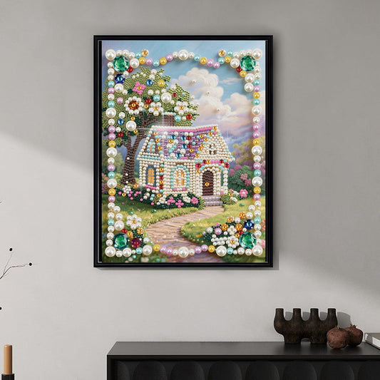 FRANDEK Diamond Pearl Painting Kit Adults, DIY Pink Cottage Special Shaped Gem Art 30×40cm Canvas Texture Painting Set, Resin Dot Craft with Tools, Home Wall Decor Gift for Holiday