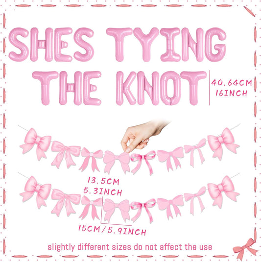 She is Tying The Knot Pink Bow Banner Balloons Decorations Tie The Knot Bridal Shower Decor Pink Bow Banner Garland Coquette Bachelorette Party Decoration