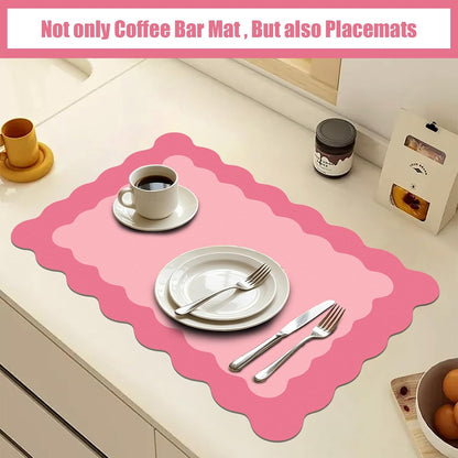Scalloped Coffee Bar Mat for Countertop, Cute Dish Drying Mats for Kitchen Counter, Diatomite Absorbent Mat for Coffee Station, Kitchen Aesthetic Decor(12"x19", Rose Pink)