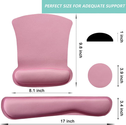 Keyboard Wrist Rest Pad Mouse Pad with Wrist Support Set of 3, Gaming Mousepad with Non-Slip Rubber Base, Ergonomic Memory Foam Mouse Cushion Support for Home Office Laptop Computer, Pink