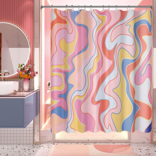 AmazerBath Shower Curtain, Abstract Pink Cloth Shower Curtain Sets with 12 Shower Curtain Hooks, Rustic Colorful Fabric Shower Curtain, Cute Washable Farmhouse Bathroom Shower Curtain, 72x72 Inches