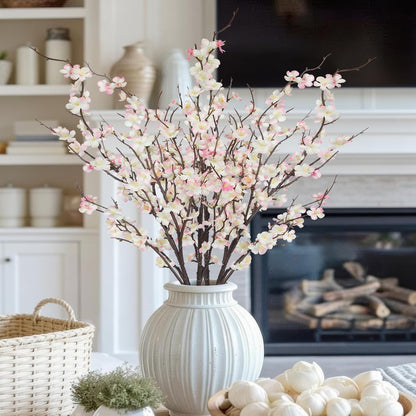 3 Pcs Cherry Blossom Branches Artificial Flowers for Spring Indoor Decoration Pink Faux Spring Flowers Stems 37'' Cherry Blossom Tree Decor with Long Stems for Tall Vases Arrangements Table