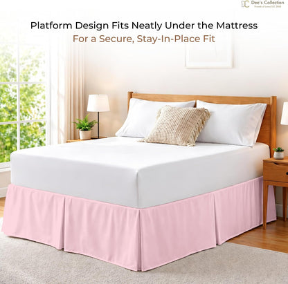 Dee's Collection Full Size Bed Skirt 13" Drop Hotel Quality Pleated Dust Ruffle with Platform Style Secure Fit, Split Corners, Wrinkle & Fade Resistant Microfiber, Tailored Classic Look, Pink