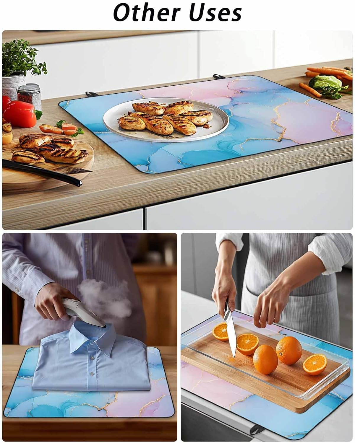 Light Pink Blue Marble Stove Top Cover for Electric Stove Modern Art Abstract Gold Texture Ombre Heat Insulation Stove Mat for Glass Top Flat Cooktop Countertop Protector Dish Drying Mat 28.5"x20.5"