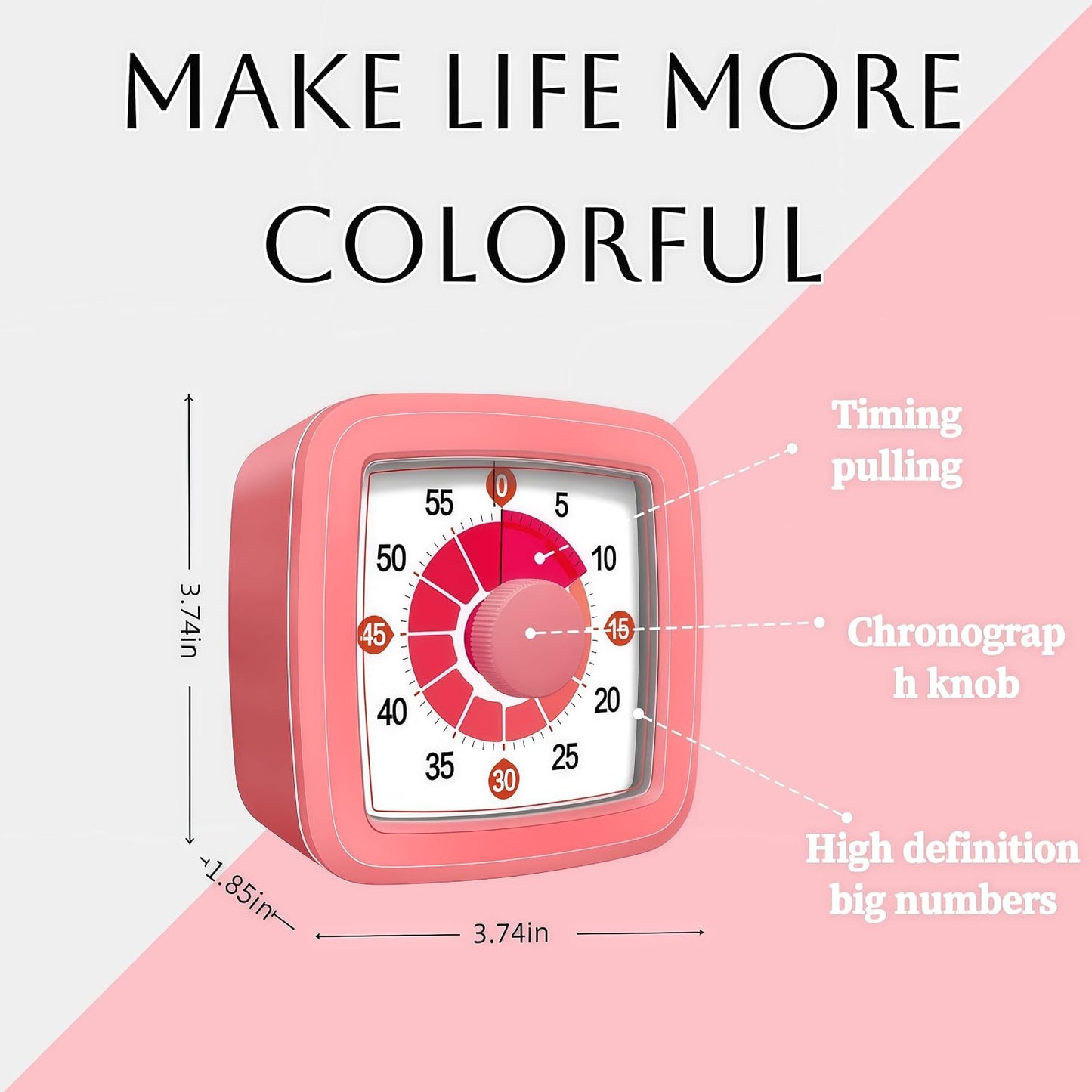 Visual Timer for Kids, 60-Minute Countdown Timer for Classroom Office Kitchen, Pomodoro Timer with Silent Operation，Time Management Tools with Colorful Pattern(Pink)