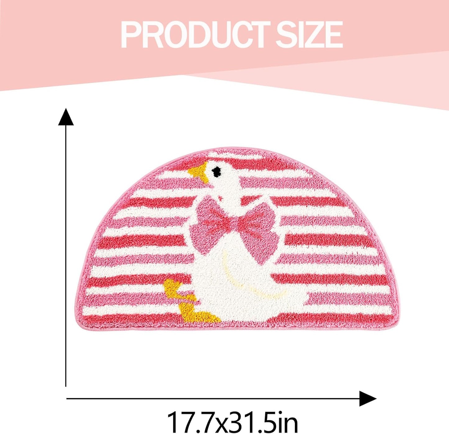 Cute Goose with Bow, Pink Stripe Bathroom Rug, Soft Plush Kawaii Tufted Bath Room Mat, Non-Slip & Machine Washable, Absorbent & Quick Dry Floor Mat Home Decor for Shower, Tub and Sink, 17.7"x31.5"