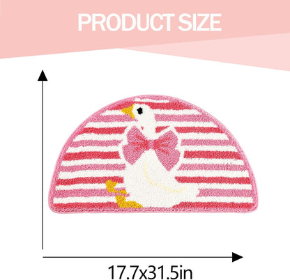 Cute Goose with Bow, Pink Stripe Bathroom Rug, Soft Plush Kawaii Tufted Bath Room Mat, Non-Slip & Machine Washable, Absorbent & Quick Dry Floor Mat Home Decor for Shower, Tub and Sink, 17.7"x31.5"
