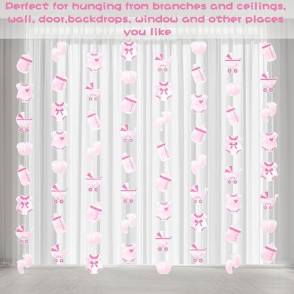 Weecent 8 Pack Pre-Strung Pink Baby Shower Banner Baby Girl Party Decorations Pink Paper Garland Baby Girl Birthday Party Favors Baby Shower Party Supplies