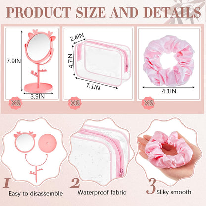 Shinylin 6 Set Spa Sleepover Party Supplies Bulk, Include Face Mask Mixing Bowl Set, Mirror, Headband, Scrunchies, Cosmetic Bags, Face Wash Cloths for Spa Birthday Party (Mixed Pink)