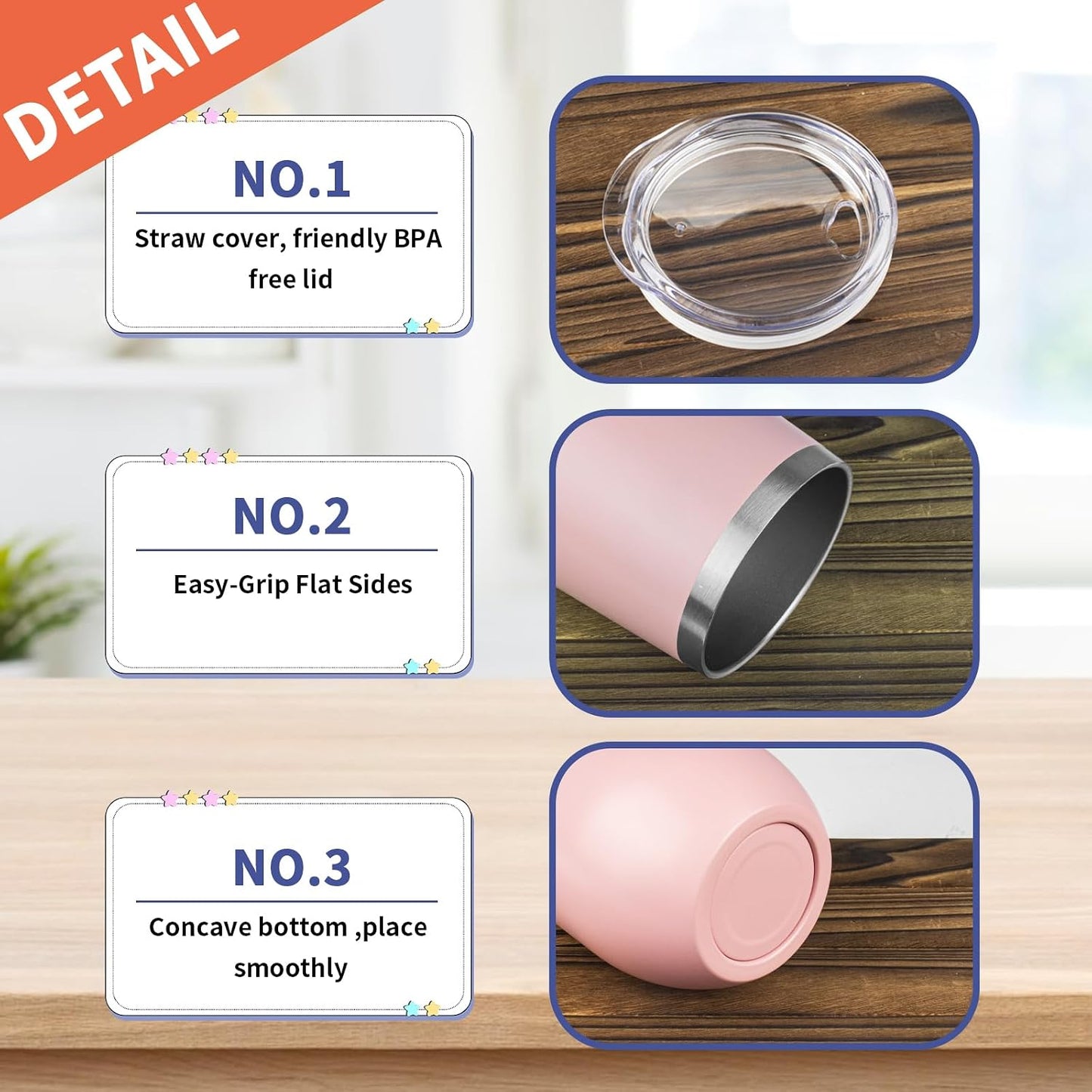 StarSpeed 12oz/8 Pack Wine Tumbler with lid, Stainless Steel Travel Mugs Stemless Double Wall Insulated Coffee Cup, Insulated Wine Glasses Travel Tumbler for Cold & Hot Drinks(Light Pink, 8)