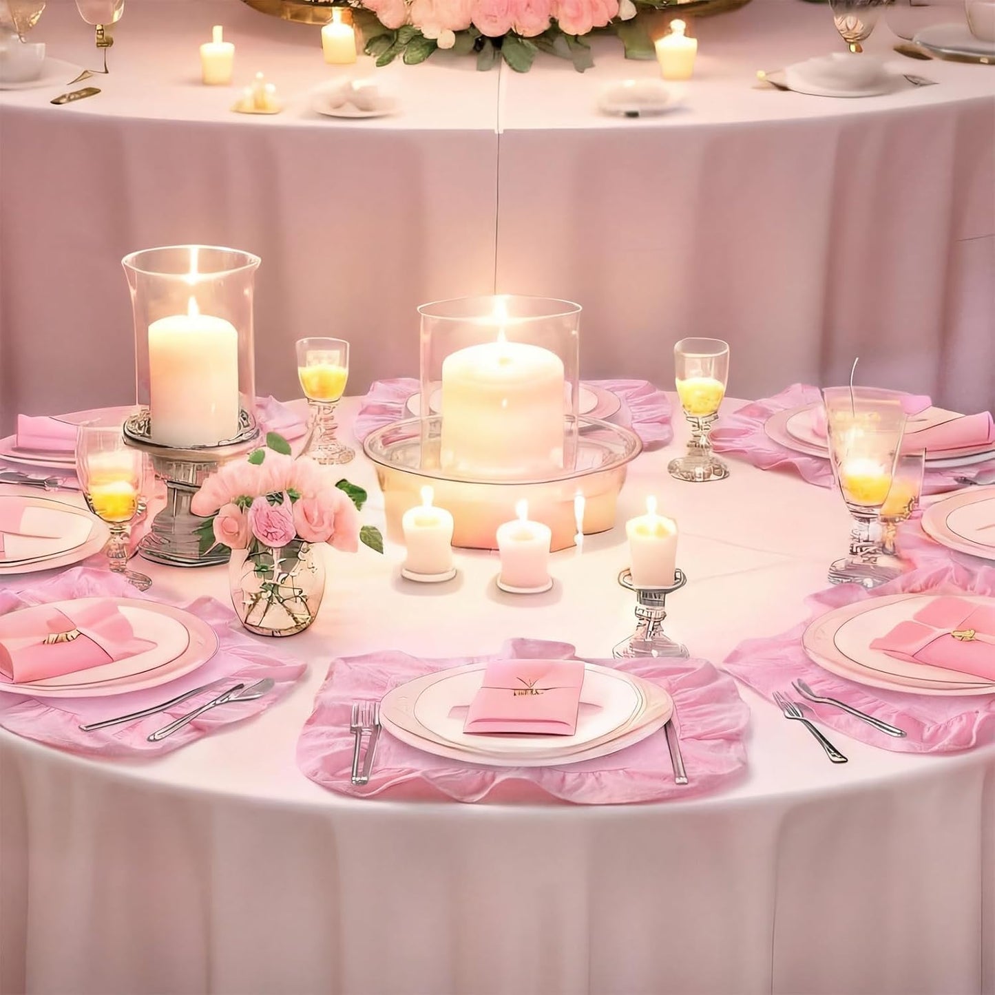 Patelai Set of 6 Pink Ruffle Placemat 16 Inch Light Pink Cotton Fabric Tablemat Farmhouse Rustic Decorative Scalloped Washable Place Mat for Valentines Wedding Holiday Party Kitchen Dining Table Decor