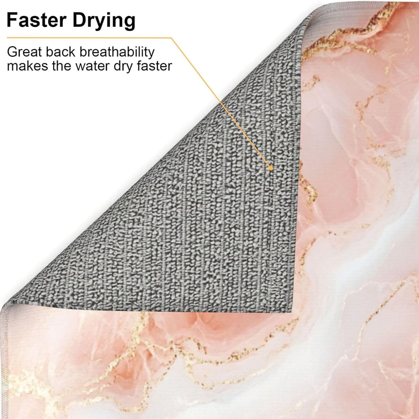 Dish Drying Mat for Kitchen Marble Light Pink Abstract Counter Absorbent Dishes Drainer Microfiber Small 16x18 Inch