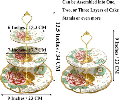 3-Tier 13.5 Inches White and Pink Cupcake Dessert Stands, Cake Snack Scones Crackers Fruit Appetizers Pastry Tiered Platters Serving Tray for Tea Party, Bridal Shower, Wedding Catered Event - Flowers