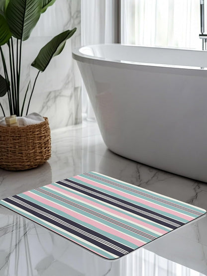Bath Mat Absorbent Bathroom Rug,Pink Blue Black Stripes Non Slip Quick Dry Bath Rugs Diatomite Stone Shower Mat,Watercolor Lines Washable Doormat Kitchen Mats