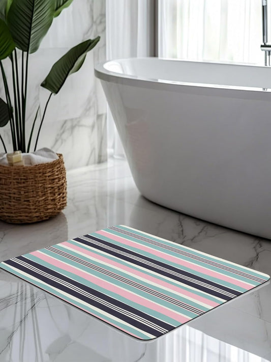 Bath Mat Absorbent Bathroom Rug,Pink Blue Black Stripes Non Slip Quick Dry Bath Rugs Diatomite Stone Shower Mat,Watercolor Lines Washable Doormat Kitchen Mats