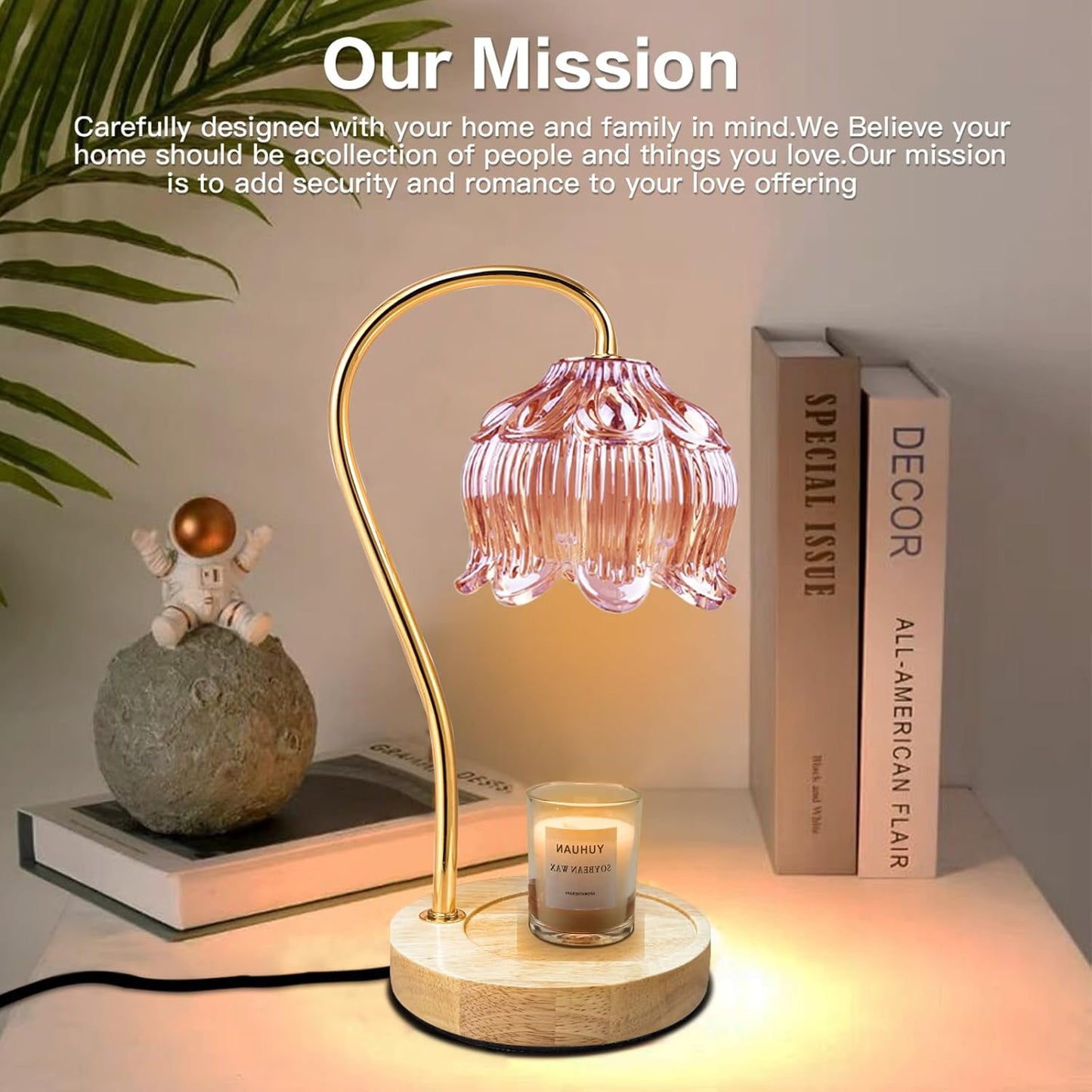 SupBri Flower Candle Warmer Lamp with Timer & Dimmer - Fits All Jar Scented Candles - Pink Birthday Gifts for Women, House Warming Gifts New Home Bedroom Decor