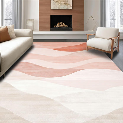 Flatwoven High Traffic Area Rug 4x6, Pastel Abstract Wave Motif Rug Featuring Flowing Curved Lines, Non Slip, Stain Resistant, Washable Area Rugs for Living Room, Bedroom (Peach, 4x6)