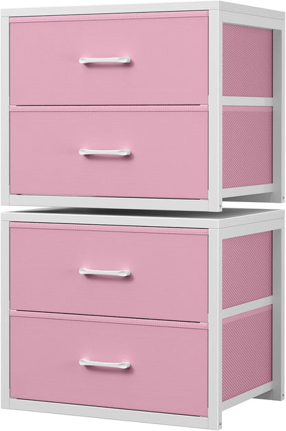 BOLUO Stackable Closet Drawers for Clothes Organizers and Storage Fabric Pink 2 Drawer Dresser for Bedroom 2 Packs Modern Small