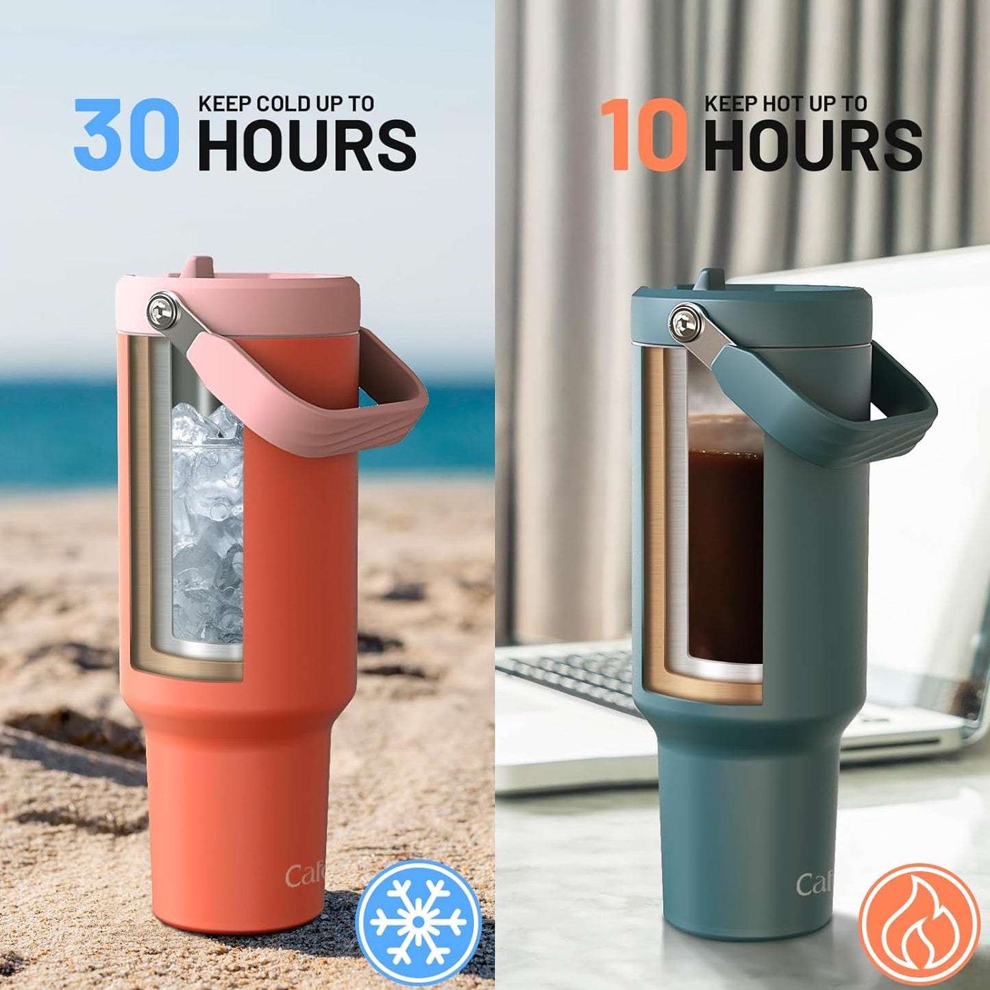 40 oz Insulated Tumbler with Top Handle and Flip Straw, Vacuum Insulated Stainless Steel Cup with Leak-Proof Lid, Sweat-Free, Fits Cup Holder, Keeps Ice Cold up to 30 Hours