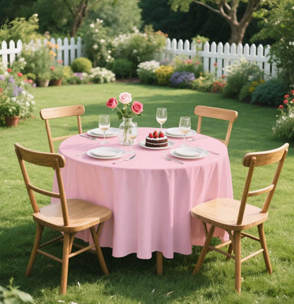 SietDESEO 2 Pack Light Pink Tablecloth Round 84 x 84 Plastic Table Cover Waterproof Pink Table Cloth Disposable for Wedding Birthday Baby Shower Party Picnic Circle Tablecloth