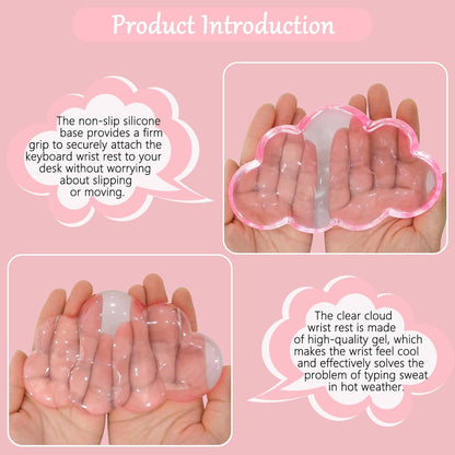 Acrylic Computer Keyboard Stand with Gel Cloud Wrist Rest Keyboard Riser with Comfortable Clear Silicone Mouse Wrist Pad Ergonomic Tilted Transparent Keyboard Holder for Desktop Office Hot Pink