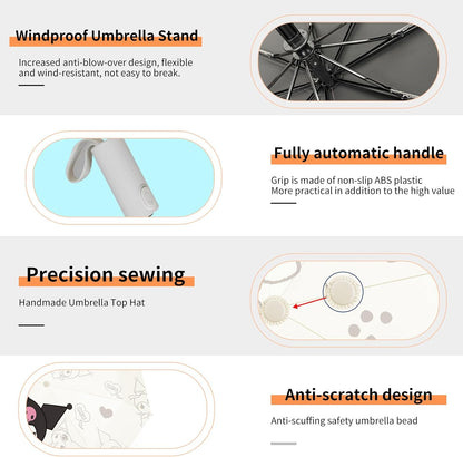 PARTY BUZZ Automatic Windproof Travel Umbrella, Waterproof UV Protection Folding Umbrella, Cartoon Portable Compact Umbrella Easy Auto Open, for Girls and Women