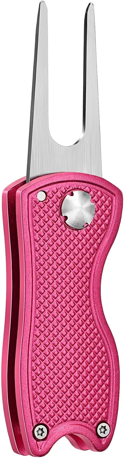 Mile High Life Golf Divot Repair Tool, All Metal Foldable Divot Tool with Pop-up Button & Magnetic Ball Marker, 2-6 Pack