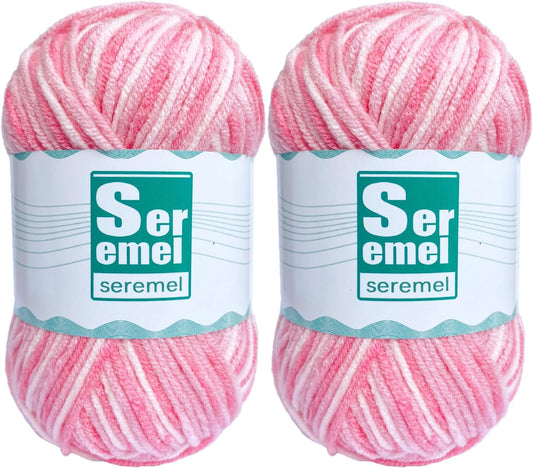 2 Pcs （2 * 48g/2 * 142yards） Crochet/Knitting Rainbow Yarn,Multicolor Variegated 100% Acrylic Yarn,Crochet Yarn for Beginners,Soft Yarn for Crocheting Blanket (Pink White Flower)