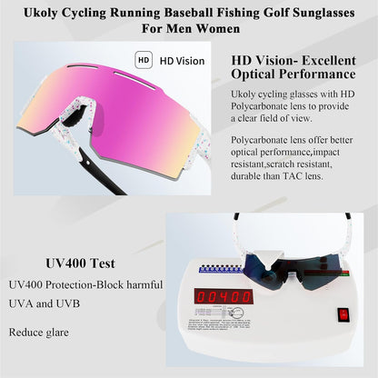 Ukoly Cycling Sunglasses for Men Women with 3 Interchangeable Lenses, Polarized Sports Sunglasses, Baseball Sunglasses