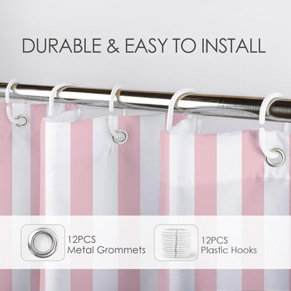 LB Pink and White Striped Fabric Shower Curtain for Bathroom with 12 Hooks, Vertical Stripe Geometric Shower Curtains for Bathroom, Modern Farmhouse Chic Style Bathroom Shower Curtains, 72x72 Inch