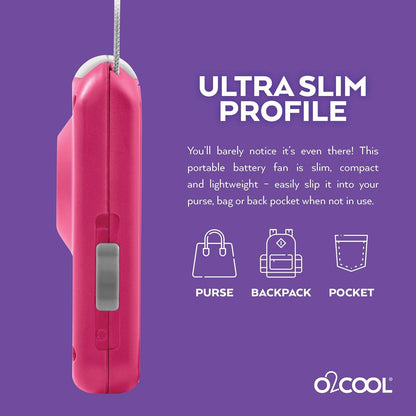 O2COOL Battery Powered Deluxe Necklace Fan For Personal Cooling With Adjustable Lanyard (Pink)