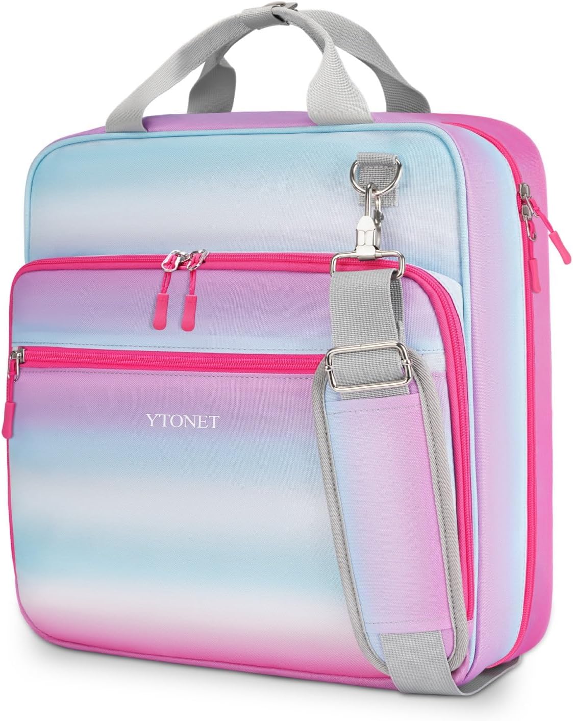 Ytonet Zipper Binder 3 Ring, 3 Inch Binder with Zipper Fit 15.6 in Laptop, 600 Page Extra Large Multi-Pocket School Binders Organizer with Shoulder Strap Handle for Girls Kids Women Student, Blue-Pink