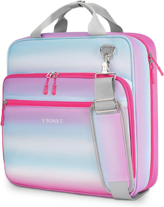 Ytonet Zipper Binder 3 Ring, 3 Inch Binder with Zipper Fit 15.6 in Laptop, 600 Page Extra Large Multi-Pocket School Binders Organizer with Shoulder Strap Handle for Girls Kids Women Student, Blue-Pink