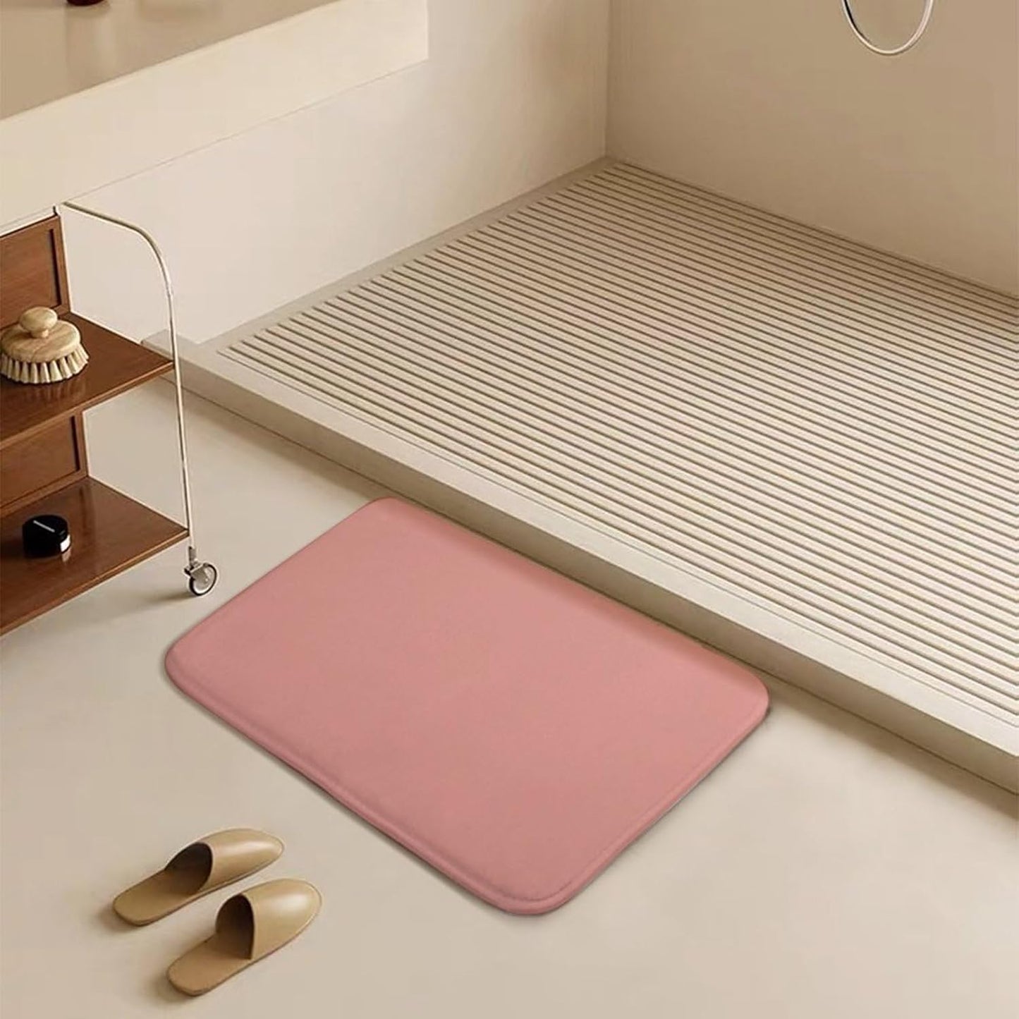 Chic Soft Pink Pale Pastel Solid Modern Bathroom Rugs, Non Slip & Absorbent Bath Mat Carpets for Bathroom, Entryway or Sink 16" x 24"