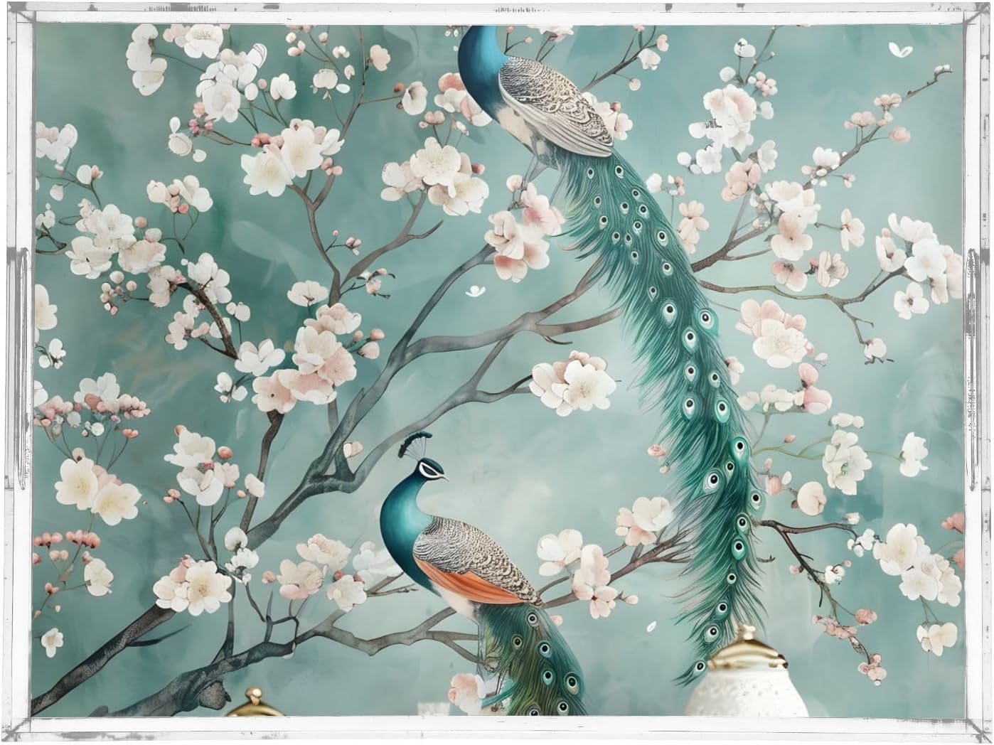 Peach Peacock,15.7 x 11.8 in Acrylic Serving Trays with Smooth Edge Design for Home and Workplace Use