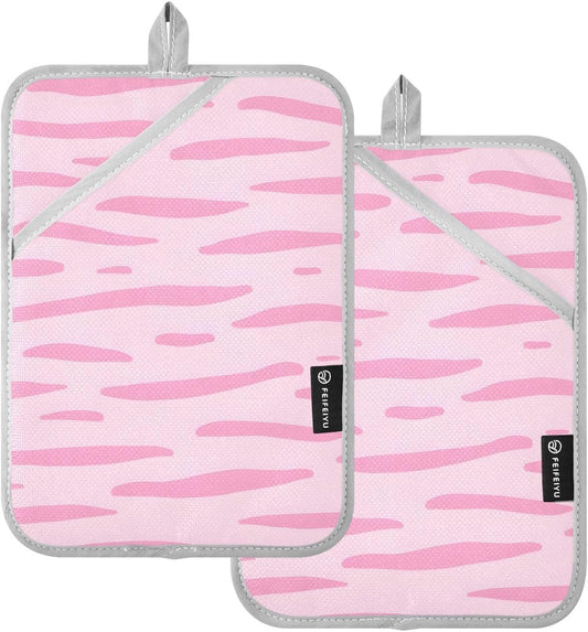 Pink Pastel Stripe 2 Pack Heat Resistant Pot Holders, Thick Quilted Oven Mitts with Pocket, Heavy Duty Potholders for Kitchen Baking BBQ Grill, Machine Washable 7x9.8 Inch
