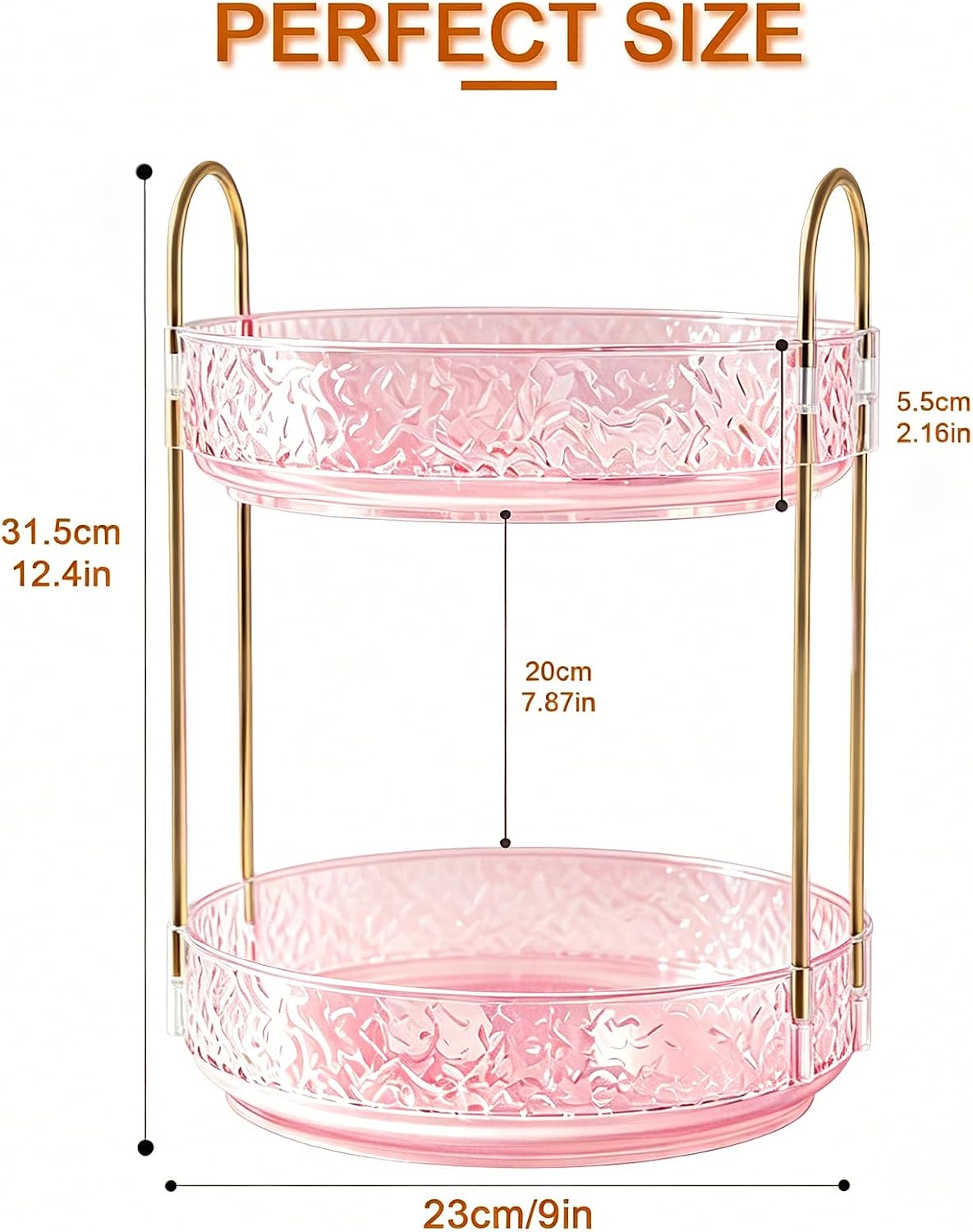 Fangoo 2 Tiers Pink Rotating Makeup Organizer for Vanity, 360 Spinning Skincare Organizers for Dresser Perfume Organizer Large Skincare Make up Storage Cosmetic Organizer for Bathroom Countertop