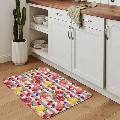 Summer Peach Lemon Grapefruit Doormat 20"x31",Absorbent Front Door Mat Non Slip Welcome Mat, Blueberry Strawberry Pink Stripe Indoor Mats Entryway Rug for Bedroom Kitchen Bathroom