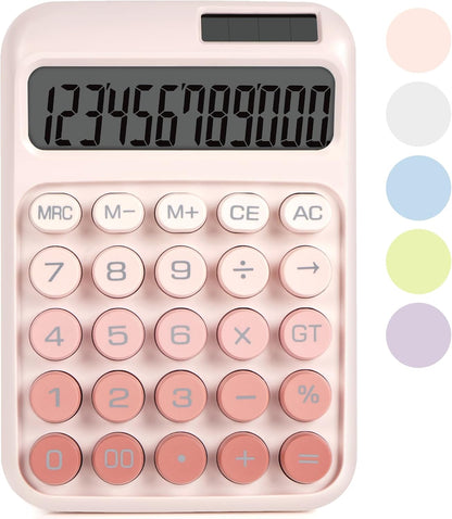 Mechanical Switch Calculator with Big Buttons, Calculators Desktop, 12 Digits, Solar Battery Power, Desk Calculator, Large LCD Display, Cute Pink Calculators for Teachers Students Basic Office