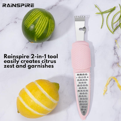 Rainspire Lemon Zester Tool with Channel Knife, Stainless Steel Citrus Zester Tool, Lemon Peeler, Zesters for Kitchen, Ultra Sharp 2-in-1 Tool Easily Creates Citrus Zest, Pink